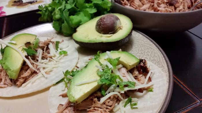 pork cilantro carnitas with avocado tacos