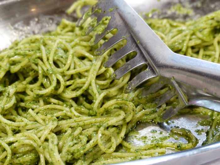 spring pesto gluten free spaghetti